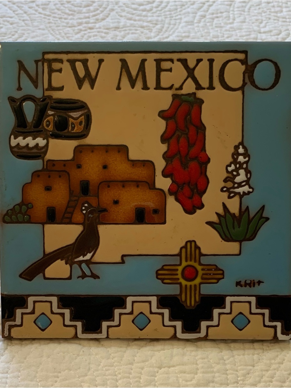 1995 Kirtland AFB New Mexico EarthTones Hand Glazed Trivit Tile Southwest Aztec